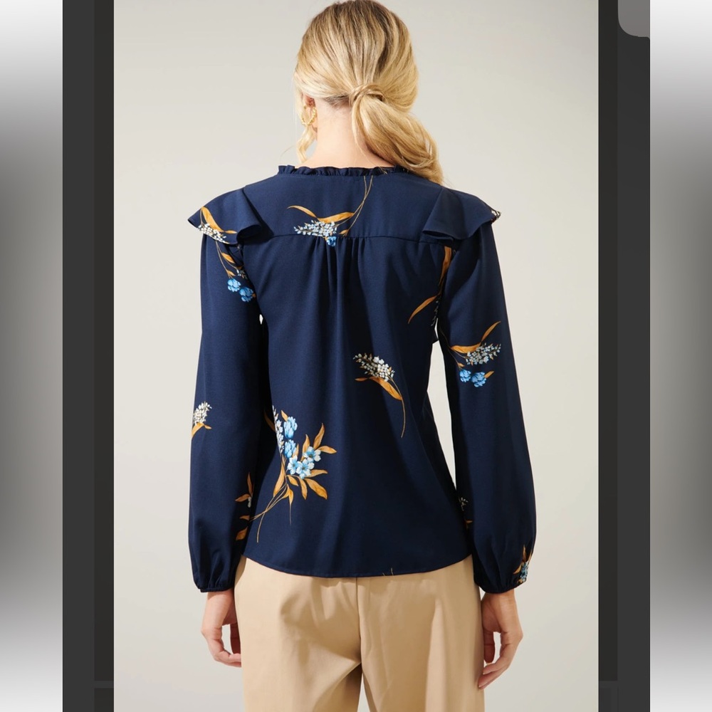 NWT Sugarlips Dusk Bloom Floral Wilhem Ruffle Blouse Size 1x - Picture 3 of 7